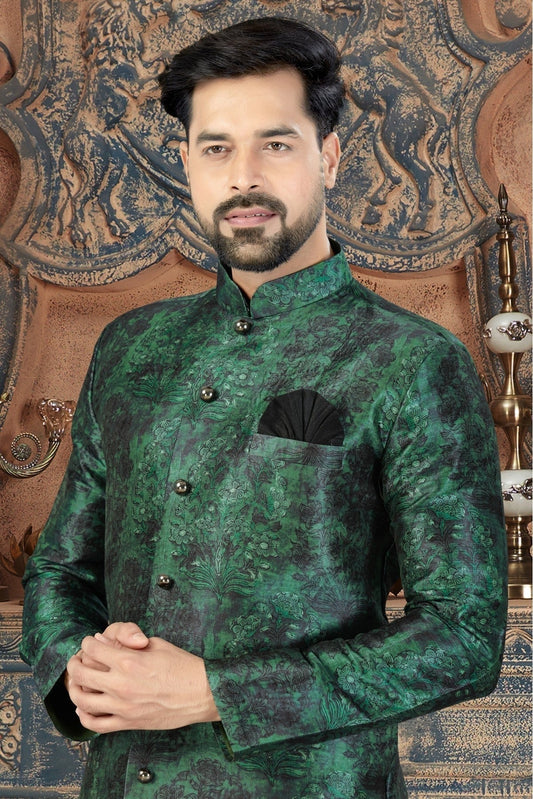 Green Silk Party Wear Sherwani NCSH10410343