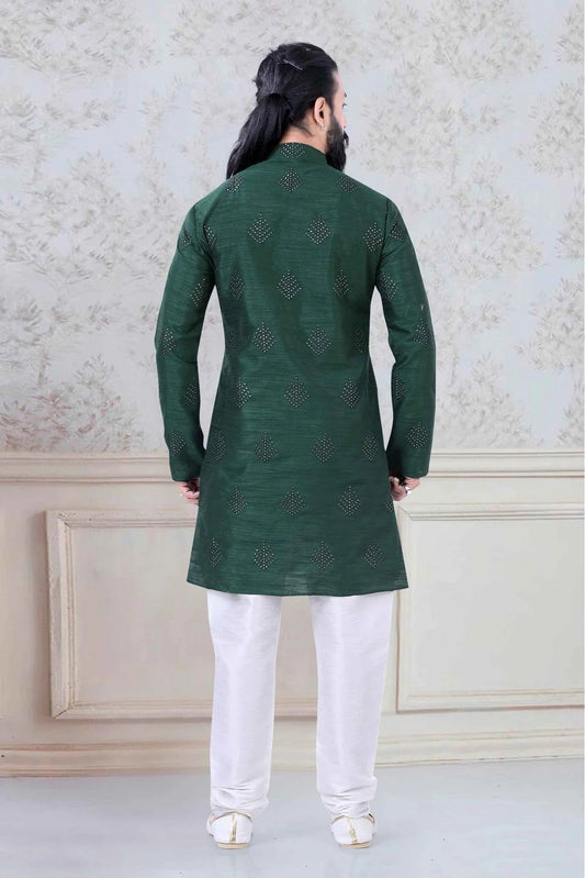Green Silk Festival Wear Kurta Pajama NCKP11310123