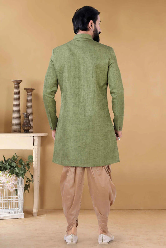Green Silk Indo Western Sherwani NCSH11310186