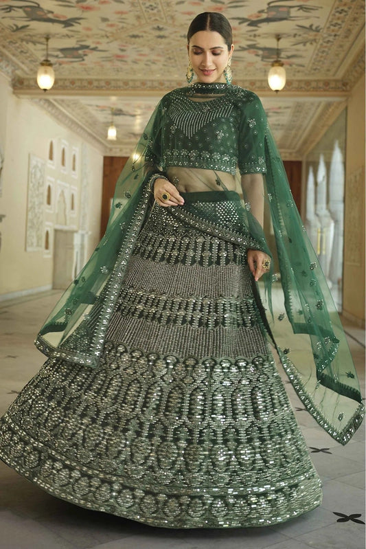 Green Soft Net Mirror Lehenga Choli NCLC10810494