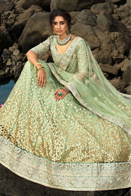 Green Soft Net Sequins Lehenga Choli NCLC10810524