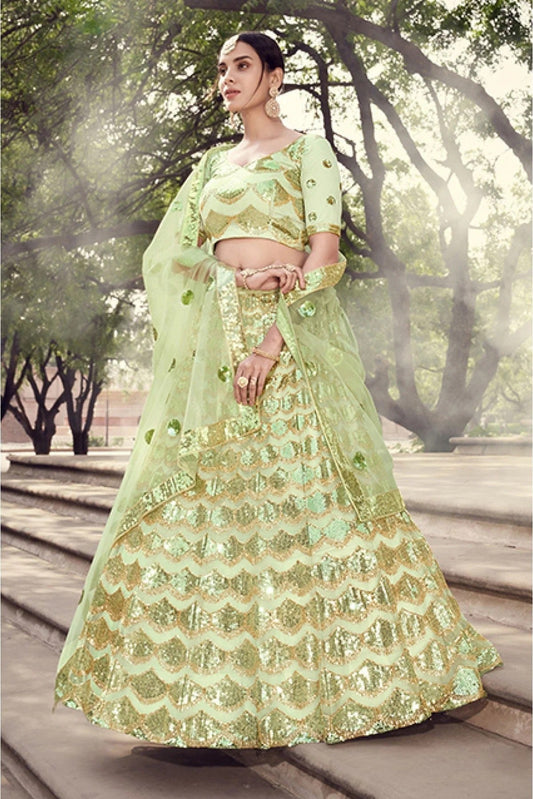 Green Soft Net Sequins Lehenga Choli NCLC10810560