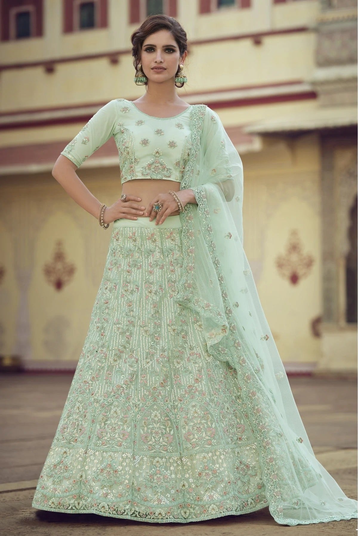 Green Soft Net Sequins Lehenga Choli NCLC10810581