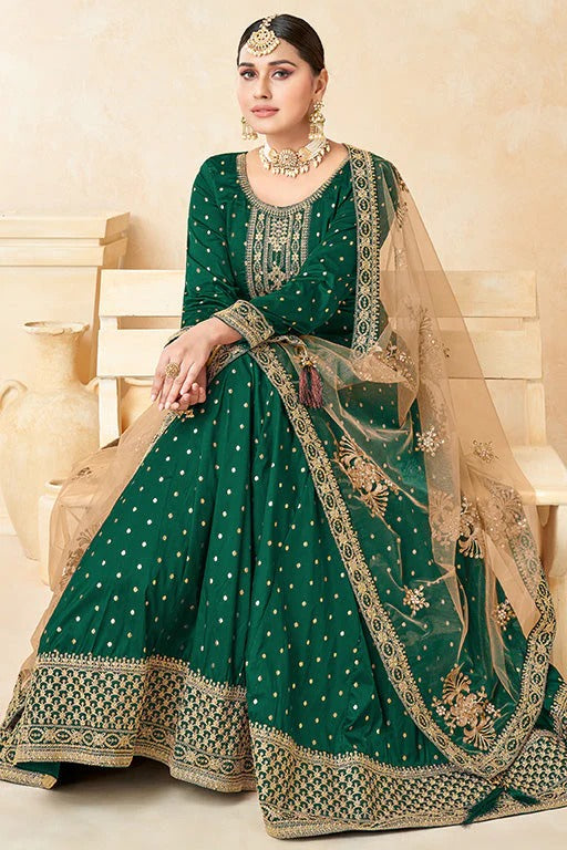 Green Taffeta Silk Anarkali Suit NCSM10510314