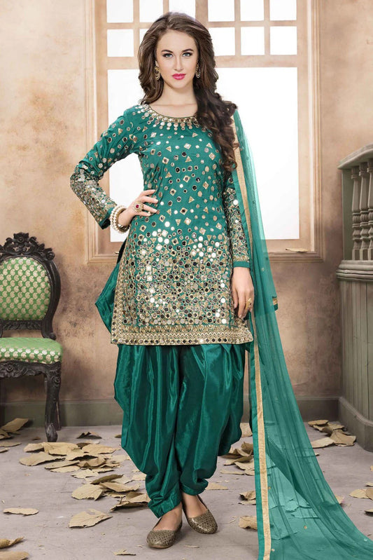 Green Taffeta Silk Embroidery Patiala Suit NCSM10510362