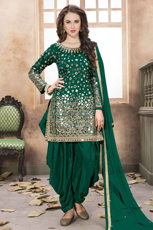 Green Taffeta Silk Embroidery Patiala Suit NCSM10510365