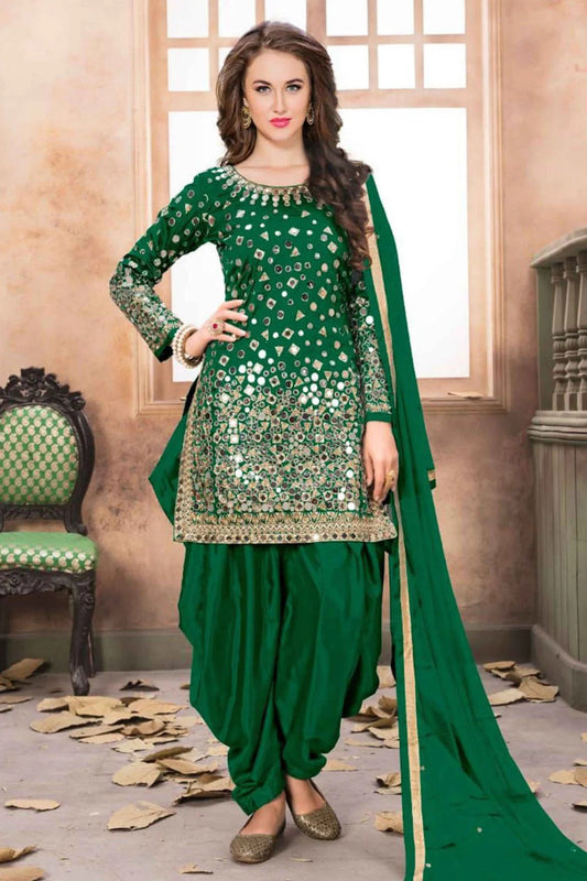 Green Taffeta Silk Embroidery Patiala Suit NCSM10510370
