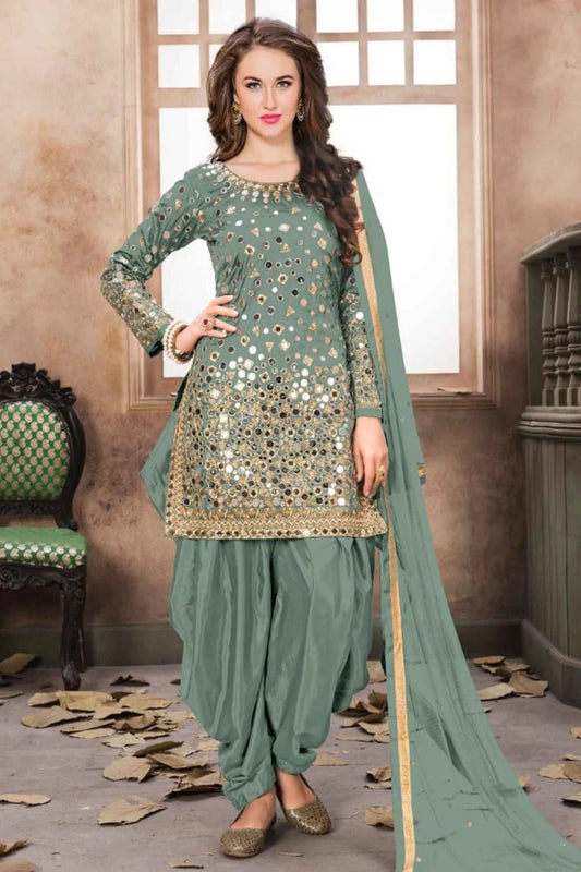 Green Taffeta Silk Embroidery Patiala Suit NCSM10510371