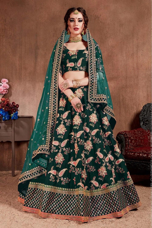Green Taffeta Silk Lehenga Choli NCLC10110326