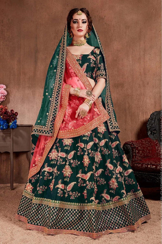 Green Taffeta Silk Lehenga Choli NCLC10110326