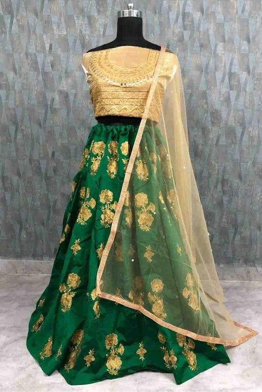 Green Taffeta Silk Lehenga Choli NCLC10210110