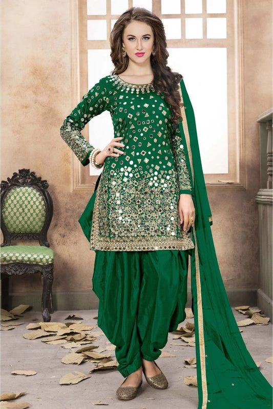 Green Taffeta Silk Patiala Suit NCSM10510318