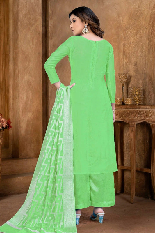 Green Unstitched Banarasi Jacquard Palazoo Pant Suit NCUS11610109