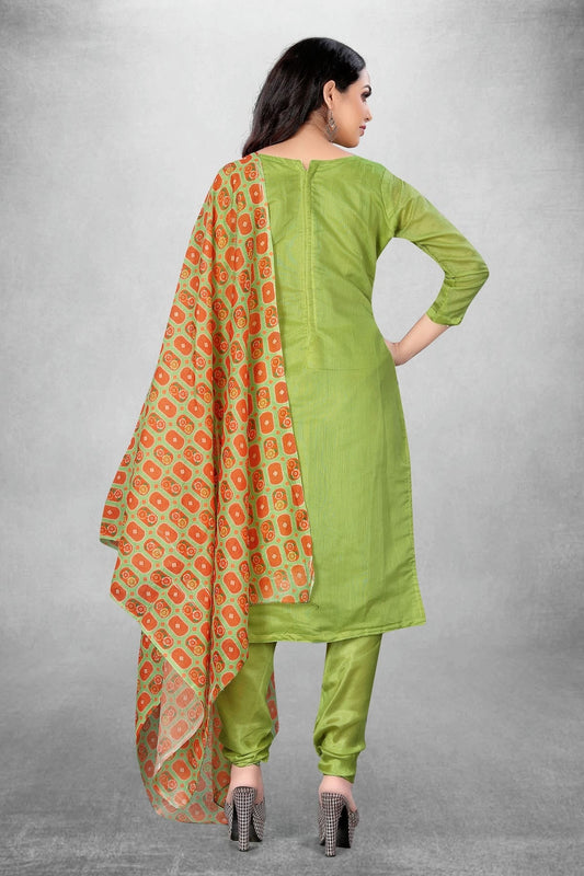 Green Unstitched Chanderi Churidar Suit NCUS11610412