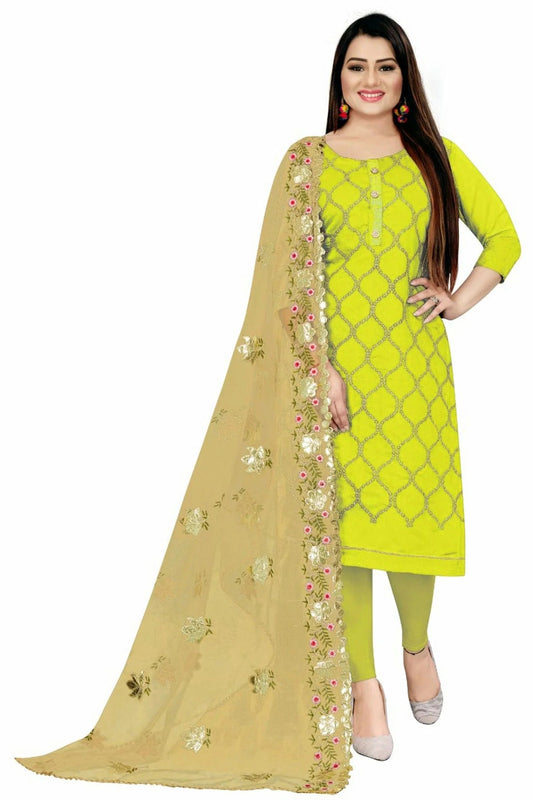 Green Unstitched Chanderi Straight Suit NCUS11610451