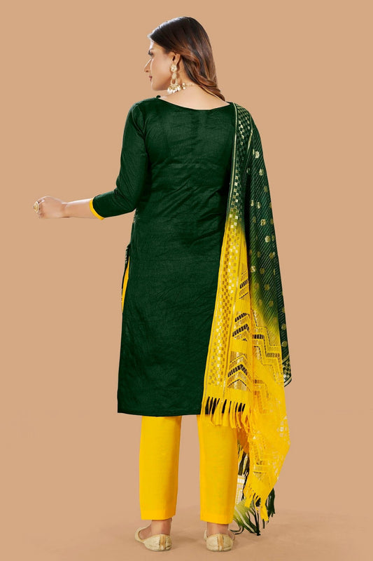 Green Unstitched Cotton Jacquard Straight Suit NCUS11610382