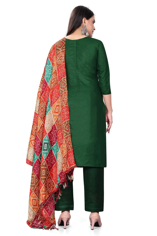 Green Unstitched Cotton Pant Style Suit NCUS11610479