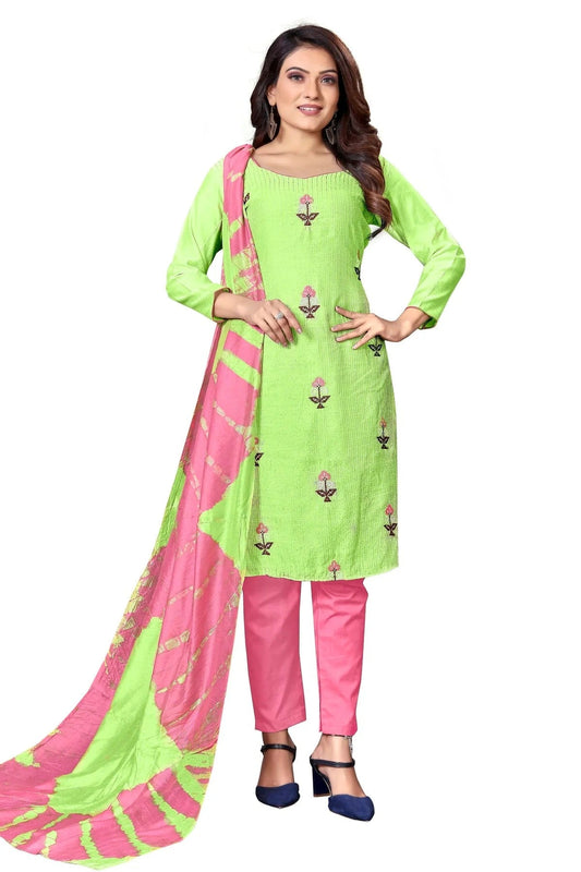 Green Unstitched Cotton Straight Suit NCUS11610486