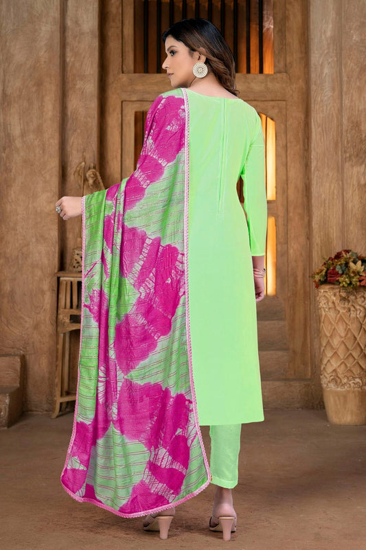 Green Unstitched Georgette Pant Style Suit NCUS11610145