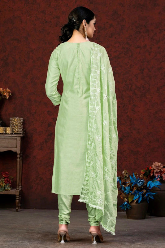 Green Unstitched Modal Chanderi Churidar Suit NCUS11610289