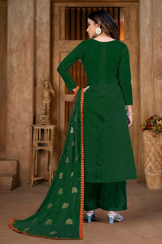 Green Unstitched Modal Chanderi Plazzo Pant Suit NCUS11610393