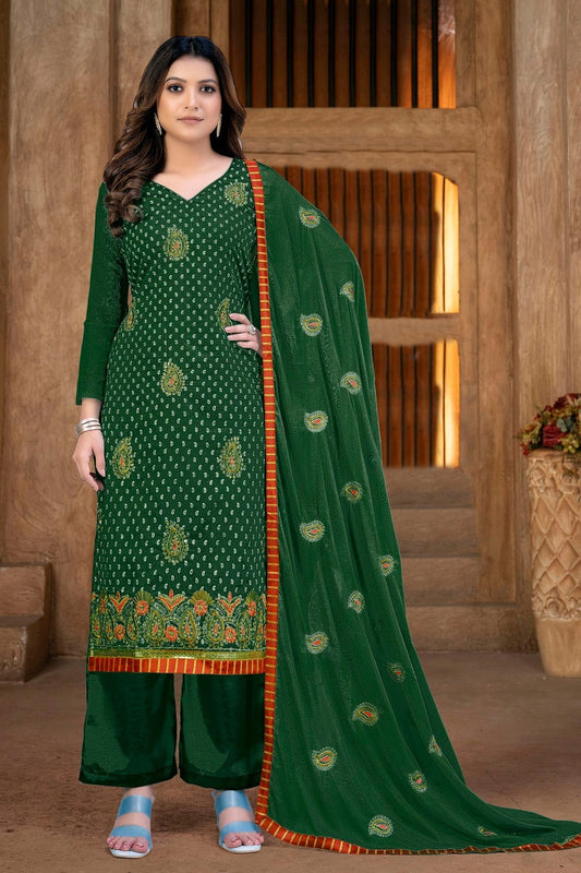 Green Unstitched Modal Chanderi Plazzo Pant Suit NCUS11610393