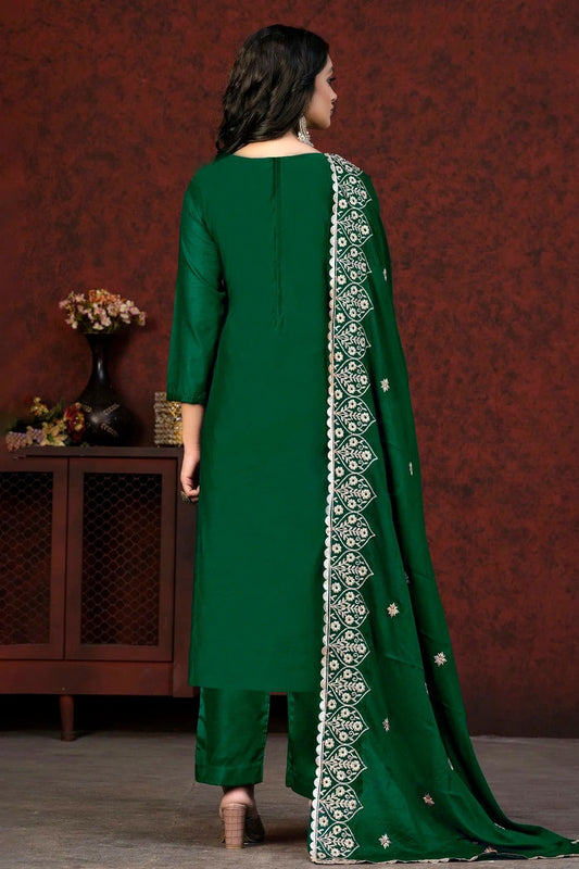 Green Unstitched Modal Chanderi Straight Suit NCUS11610360