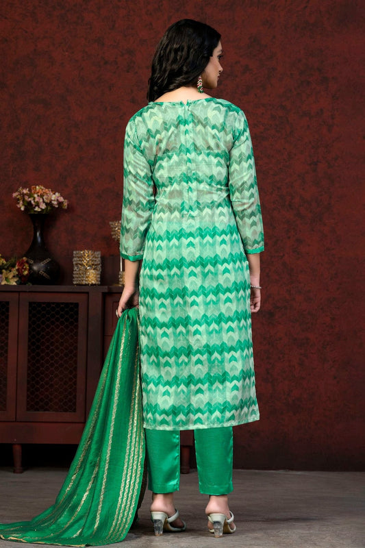 Green Unstitched Modal Cotton Pant Style Suit NCUS11610102
