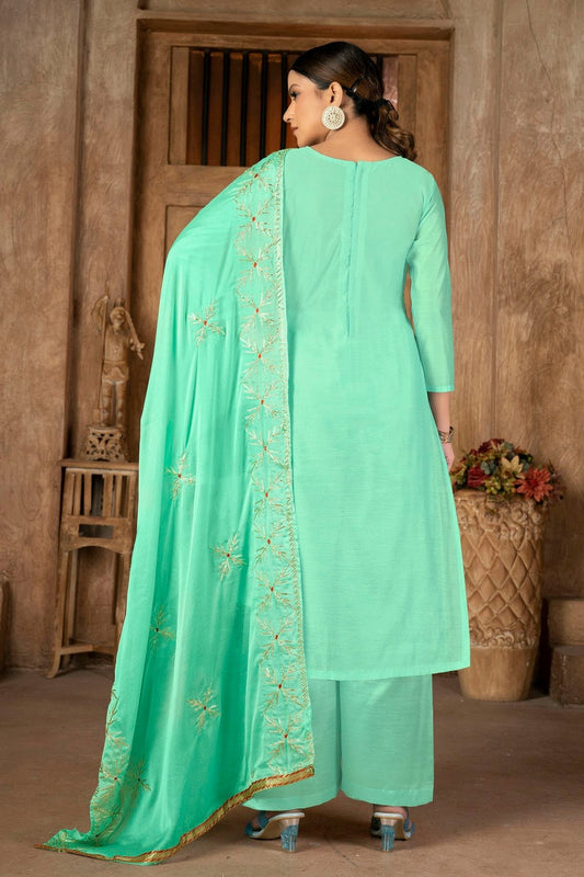 Green Unstitched Modal Cotton Plazzo Pant Suit NCUS11610392