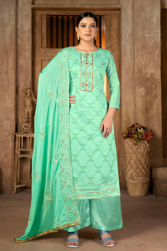 Green Unstitched Modal Cotton Plazzo Pant Suit NCUS11610392