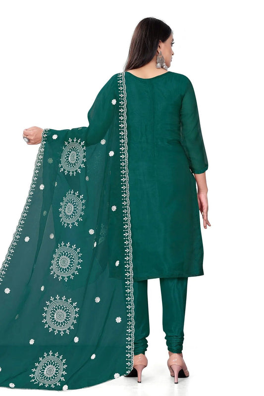 Green Unstitched Organza Churidar Suit NCUS11610465