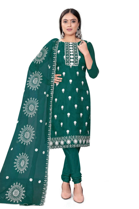Green Unstitched Organza Churidar Suit NCUS11610465