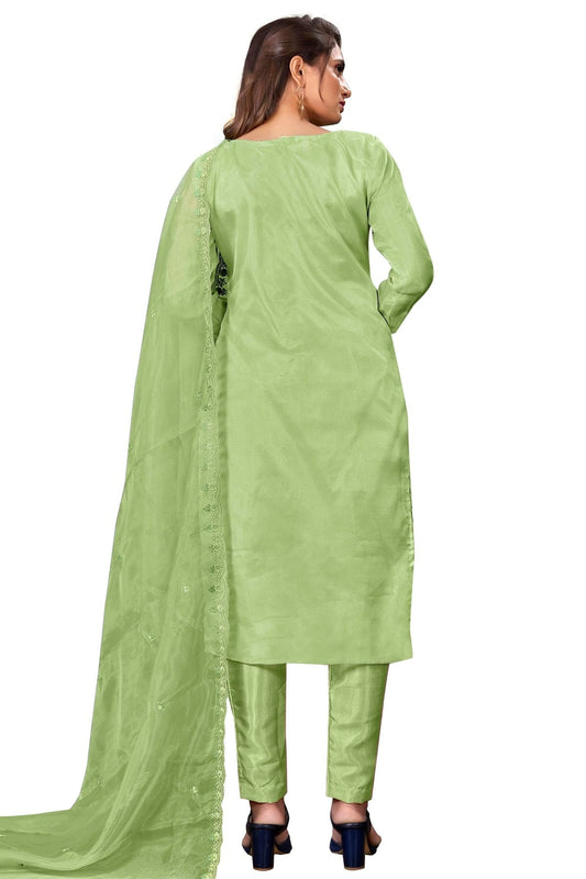 Green Unstitched Organza Straight Suit NCUS11610488