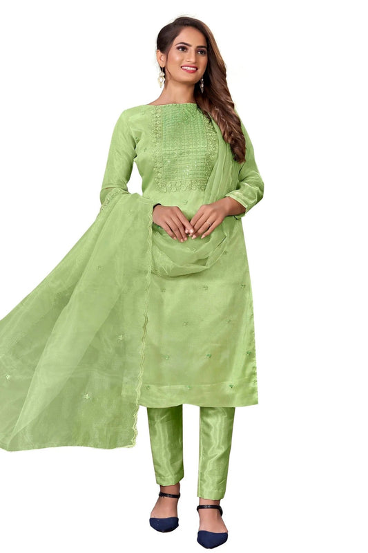 Green Unstitched Organza Straight Suit NCUS11610488