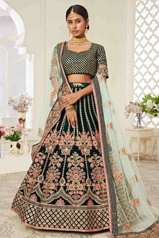Green Velvet Designer Lehenga Choli NCLC10110375