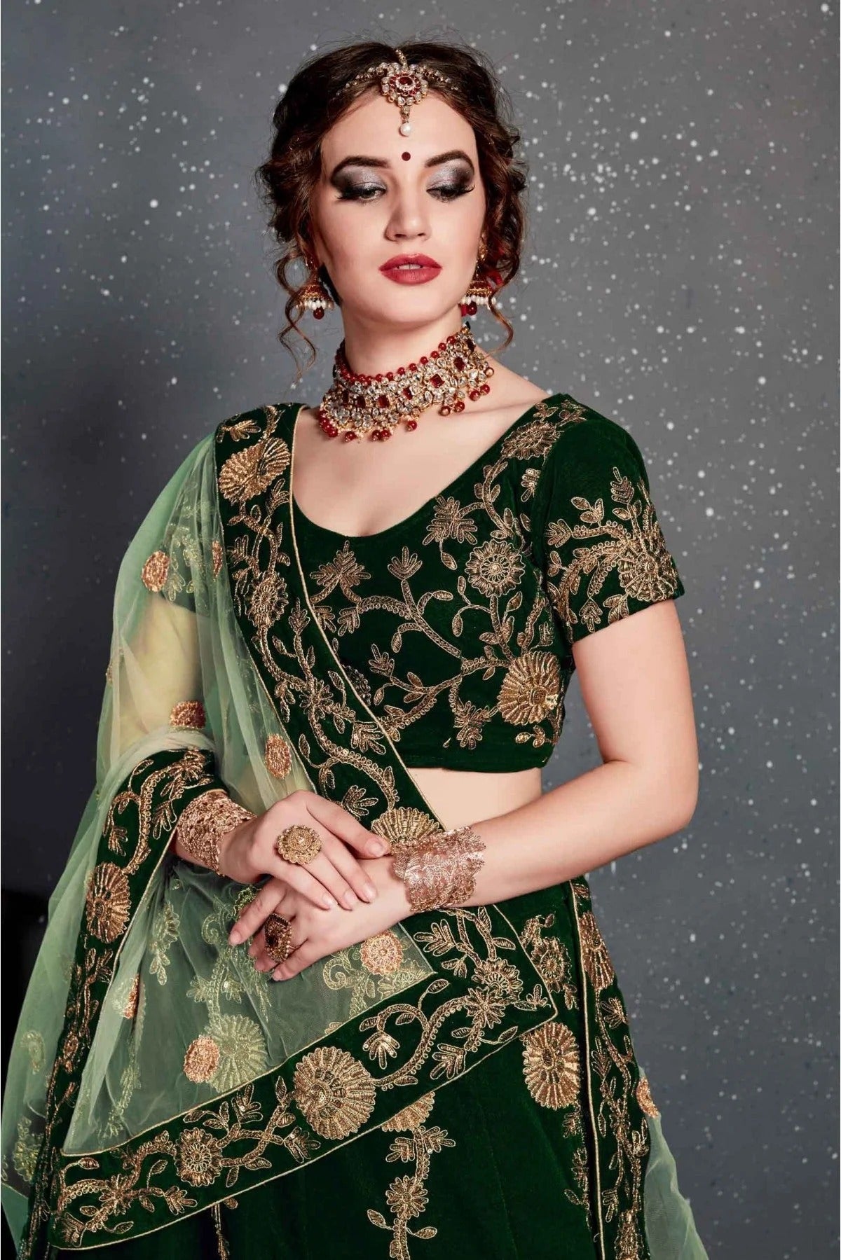 Green Velvet Lehenga Choli NCLC10110270