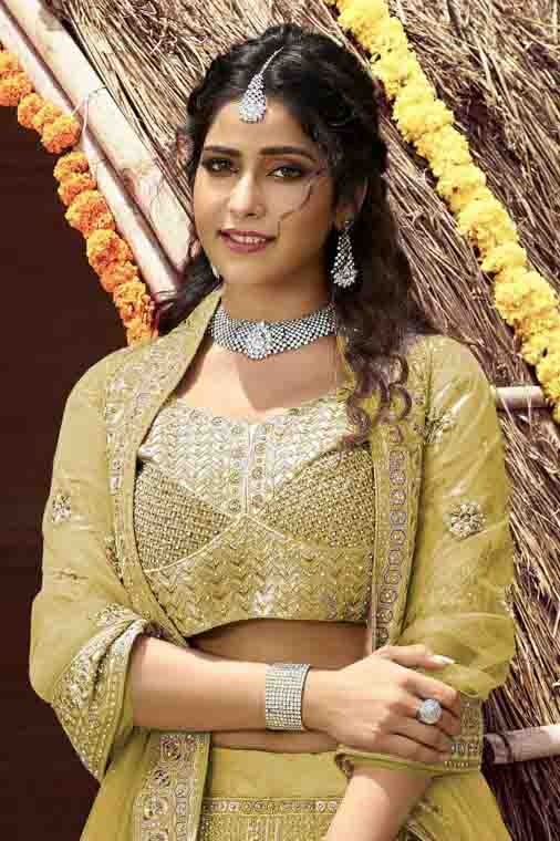 Green Velvet Resham Lehenga Choli NCLC10810413