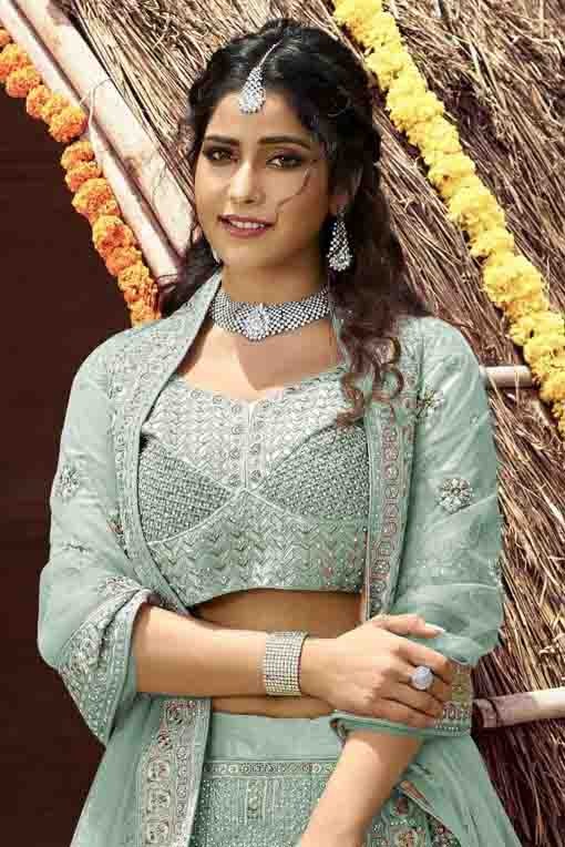 Green Velvet Resham Lehenga Choli NCLC10810415