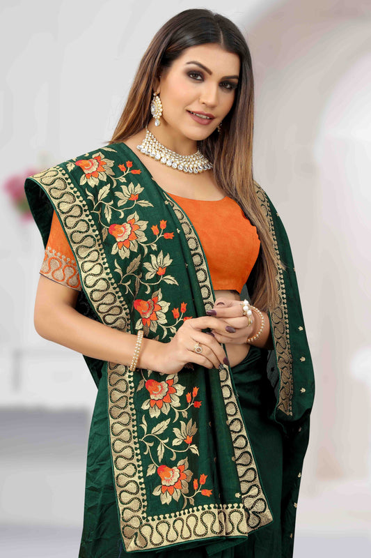 Green Vichitra Silk Designer Saree NCSD11210922