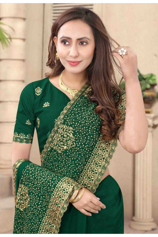 Green Vichitra Silk Embroidery Saree NCSD11210734