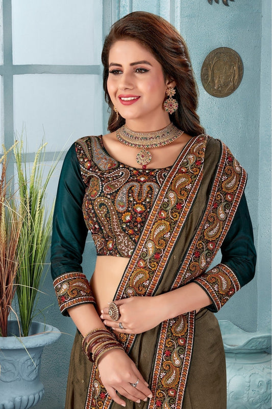 Green Vichitra Silk Embroidery Saree NCSD11210814