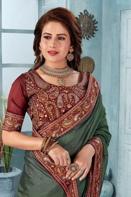 Green Vichitra Silk Embroidery Saree NCSD11210816
