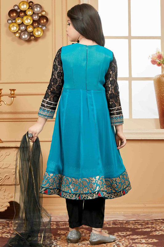 Green and Black Faux Georgette Pant Style Suit NCGW10710841