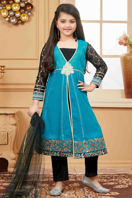 Green and Black Faux Georgette Pant Style Suit NCGW10710841