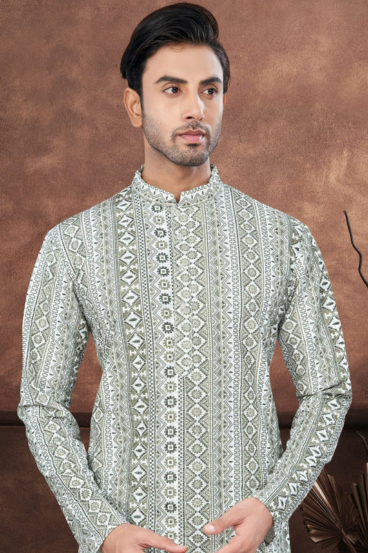 Green and Off White Soft Rayon Kurta Pajama NCKP10410135