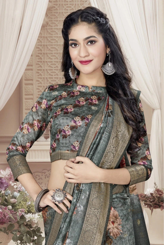 Grey Art Silk Digital Print Saree NCSD11210805