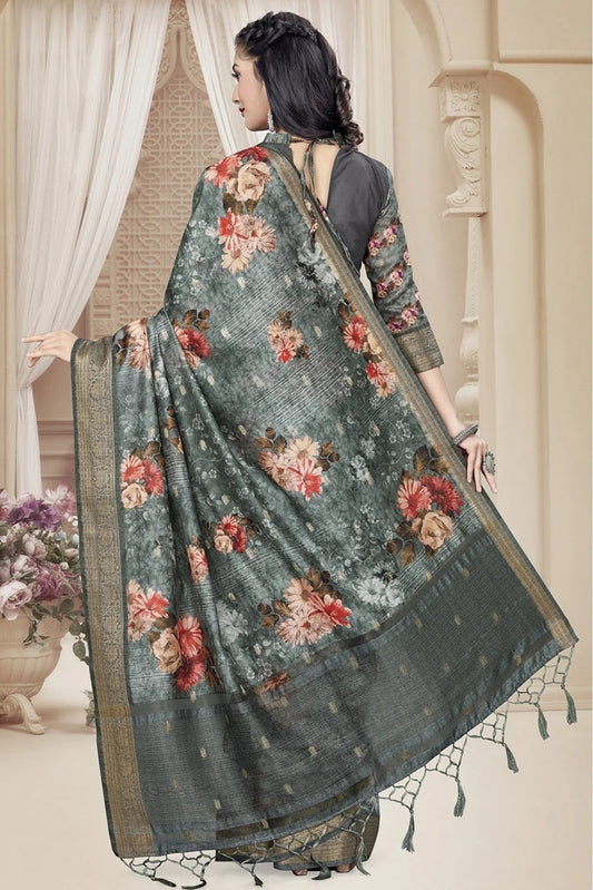 Grey Art Silk Printed Saree NCSD11210710