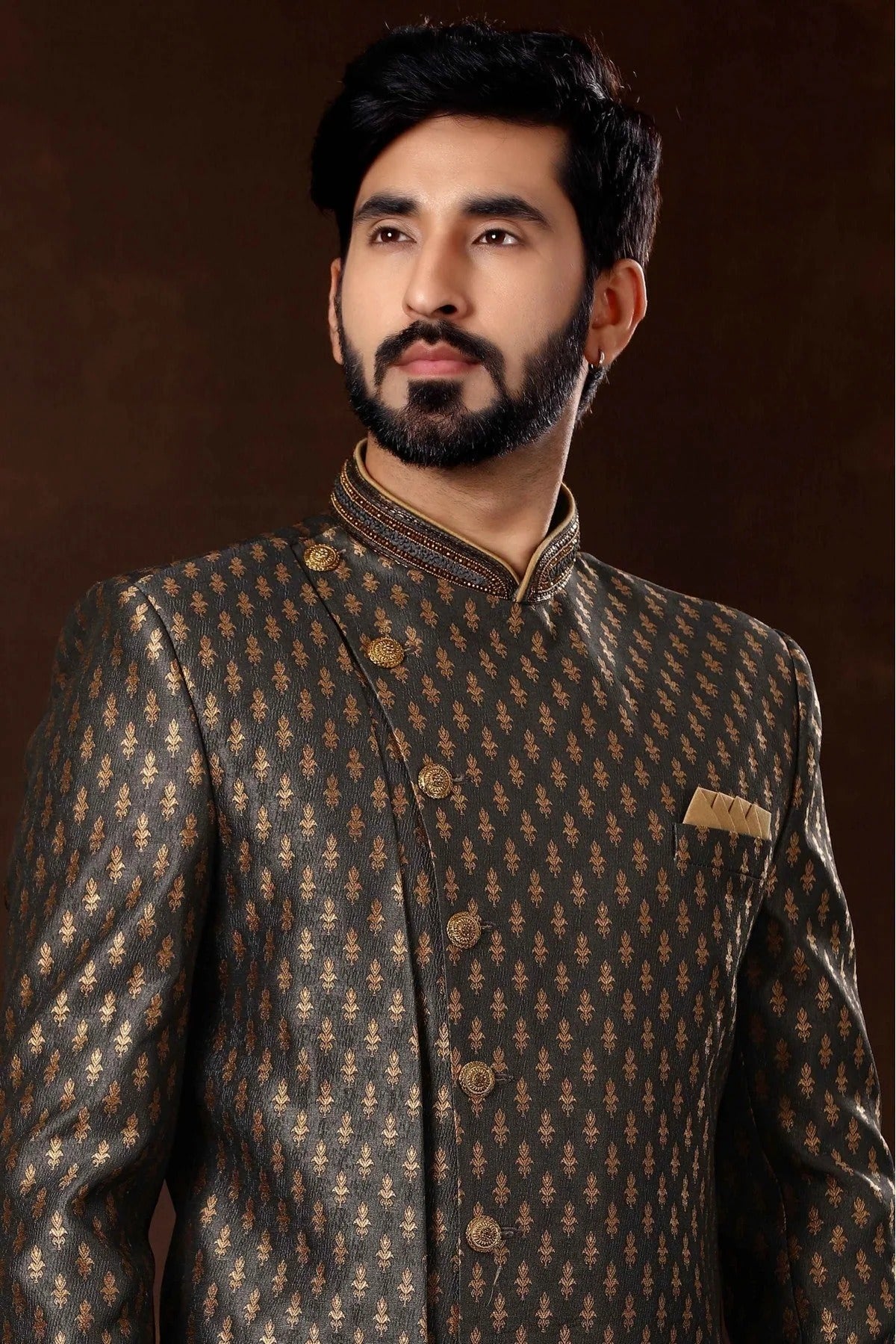 Grey Art Silk Sherwani NCSH10410464