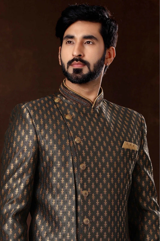 Grey Art Silk Sherwani NCSH10410464
