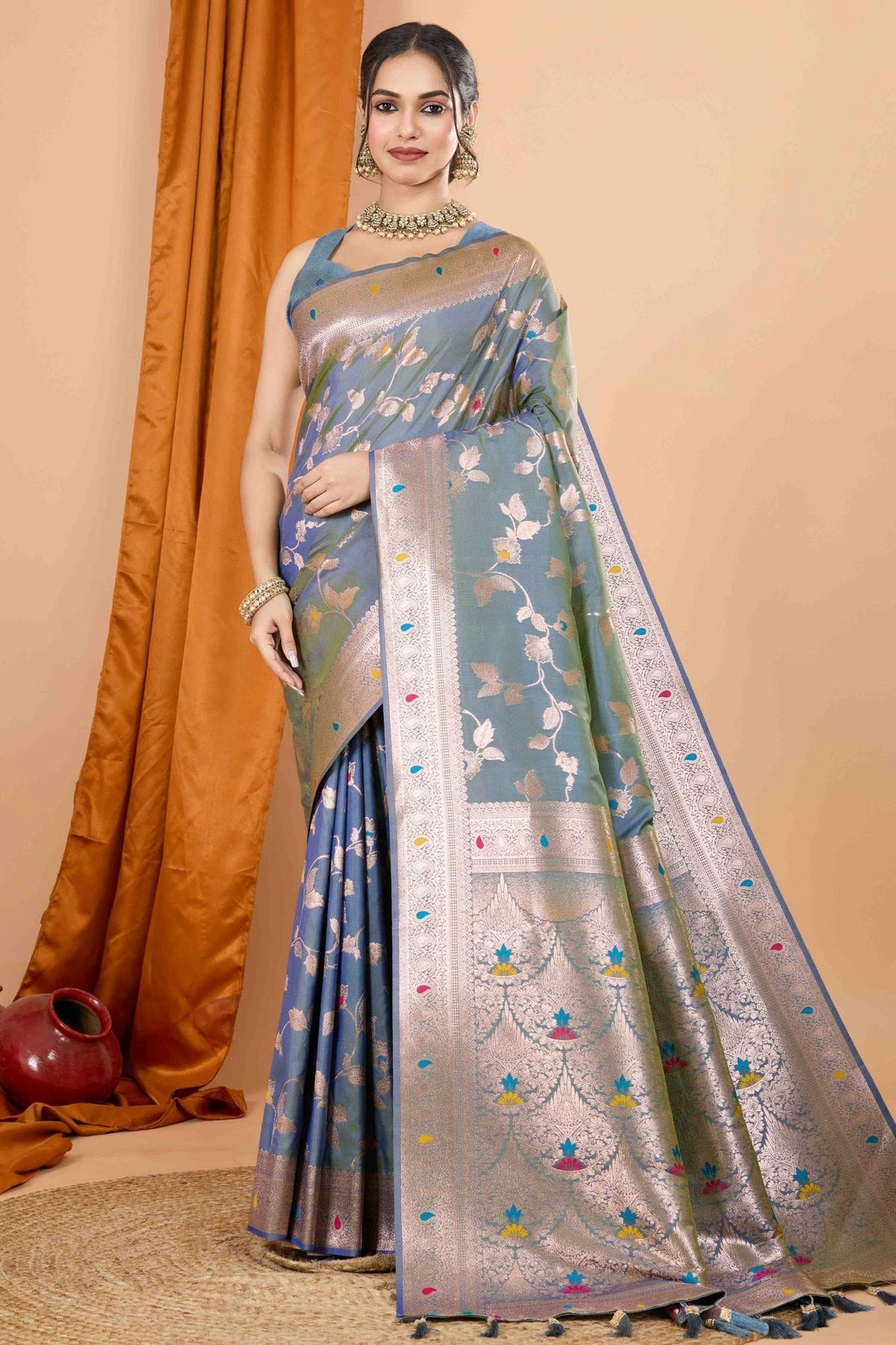 Grey Banarasi Silk Woven Traditional Saree NCSD11110462